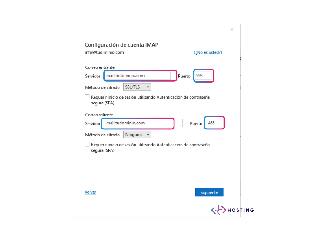 configuracion imap outlook servidores puertos 5