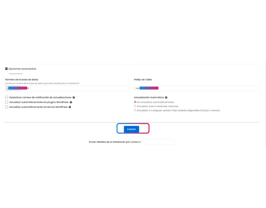 opciones avanzadas softaculous wordpress